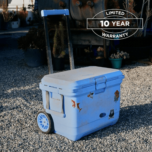 Heavy Duty Rolling Ice Chest Portable Hard Sided Cooler Telescopic Handle All Terrain Wheels
