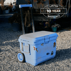 Heavy Duty Rolling Ice Chest Portable Hard Sided Cooler Telescopic Handle All Terrain Wheels