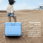 Heavy Duty Rolling Ice Chest Portable Hard Sided Cooler Telescopic Handle All Terrain Wheels