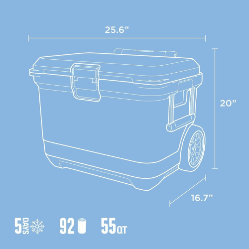 Heavy Duty Rolling Ice Chest Portable Hard Sided Cooler Telescopic Handle All Terrain Wheels