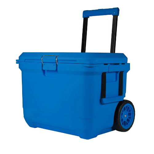 Heavy Duty Rolling Ice Chest Portable Hard Sided Cooler Telescopic Handle All Terrain Wheels