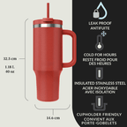 Wildvex Large Capacity Insulated Stainless Steel Tumbler Sturdy Handle Straw Multi Function Lid Cup